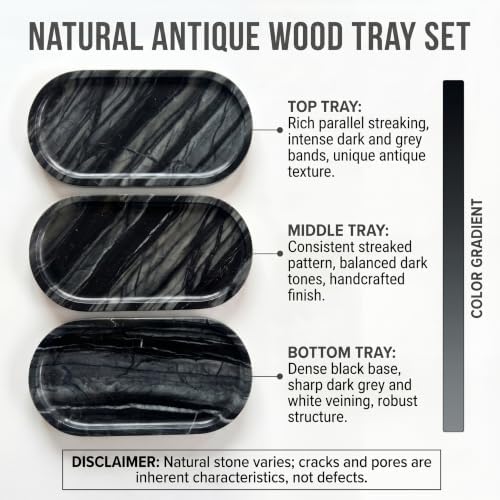 YKAJO Antique Wood Oval Marble Tray, 9.8x4.7 Vanity Perfume Organizer Dish