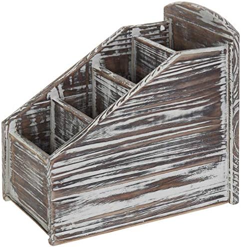 MyGift Torched Wood Remote Control Holder, 4-Compartment Tabletop Caddy
