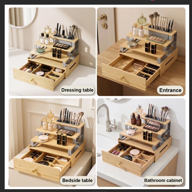 Makeup Organizer with 6‑Compartment Drawer & Makeup Brush Holder