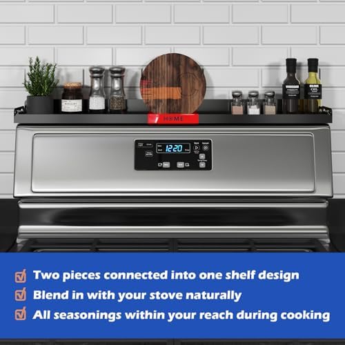 30" Magnetic Stove Top Shelf – Black Spice Rack with Red HOME Design – Seasoning Organizer for Back of Stove – Over Stov