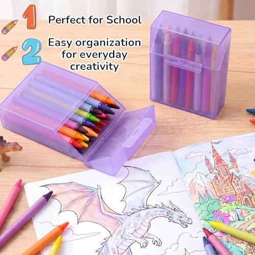 Clabby 4 Pcs Clear Plastic Crayon Boxes Hold 24 Count, Purple