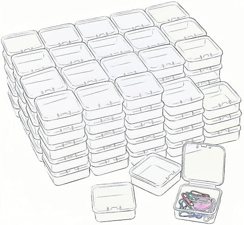 LJY 100 Clear Square Plastic Boxes, 1.77 x 1.77 x 0.8 in for Repair Parts