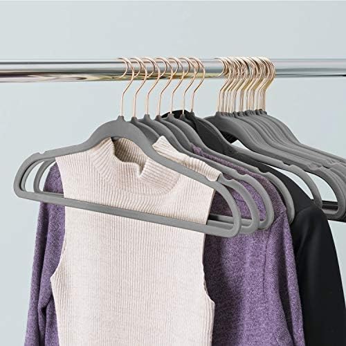 VECELO Premium Velvet Suit Heavy Duty-Non Slip & Space-Saving Clothes Hangers with 8 Finger Clips and Tie Rack for Men and Women (60 Pack), Gray