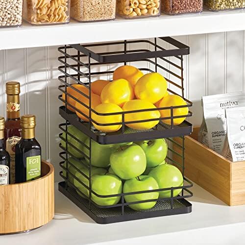 mDesign Stacking Wire Baskets Food Organizer Storage Metal Basket with Open Front for Kitchen Cabinet, Pantry, Cupboard,