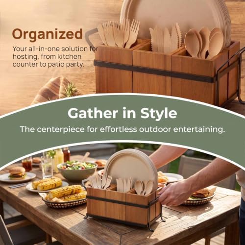 NelyBet Utensil Holder Silverware Caddy for Party Countertop, 4pcs Wood Bins Set Silverware Organizer Cutlery Holders fo