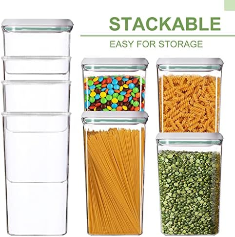 Airtight Food Storage Containers Set of 4 with One-Press Seal Lids – BPA-Free Kitchen Canisters for Pantry Organization – Stackable, Leakproof, Clear Plastic Bins with Labels & Marker