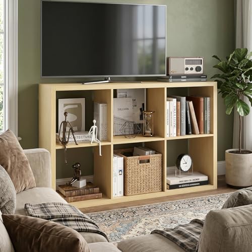 CTESNE【2026 Wooden Thick Frame 6 Cube Storage Organizer Shelf with Anti-Tipping Kits + Reversible Open Back Bookcase, Ho