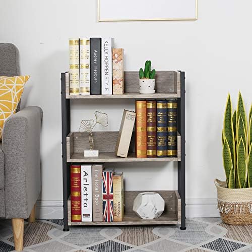 VECELO Bookshelf,Small Bookcase,3-Tier Storage Organizer,Industrial Shelving Unit for Home Office,Living Room,Dormitory,