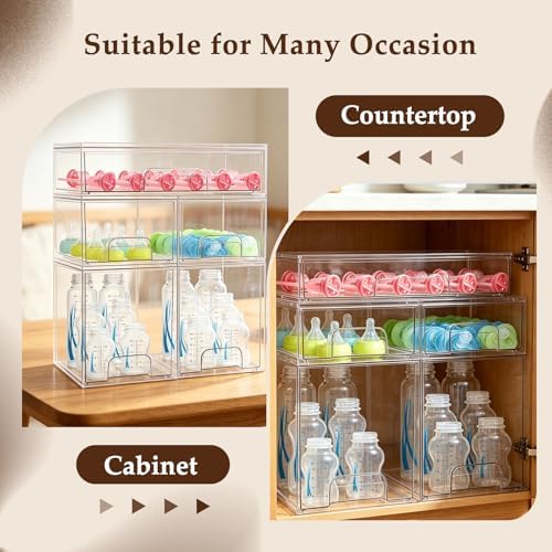 Baby Bottle Organizer 5 Pack Baby Bottle Storage Organizer Clear Bottles Station Acrylic Stackable Container Drawers Bin