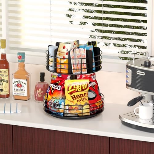 Snack Organizer - Versatile Snack Storage 2 Tier Lazy Susan with Convenient Grab-and-Go Design, Metal Snack Holder for H