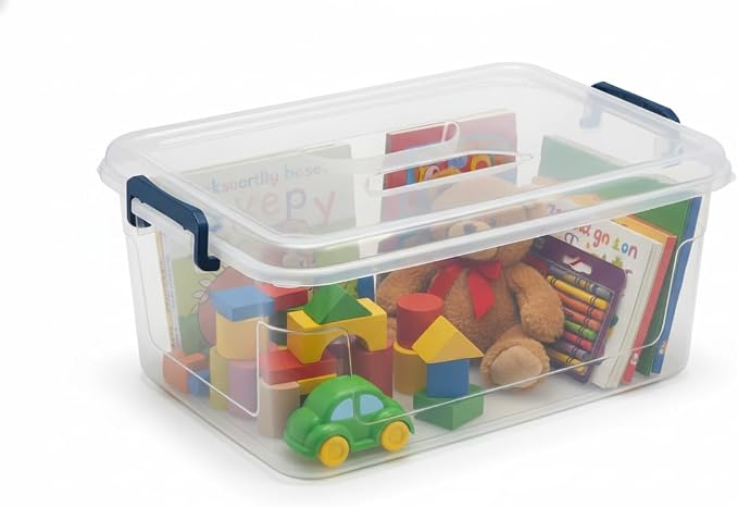 Tribello Clear Storage Bins with Lids, 12-Pack Stackable Plastic Storage Containers for Home Organization – Totes for Closet and Underbed Storage, 21 Quarts
