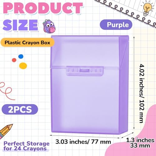 Clabby 2 Pcs Clear Plastic Crayon Boxes Hold 24 Count, Purple