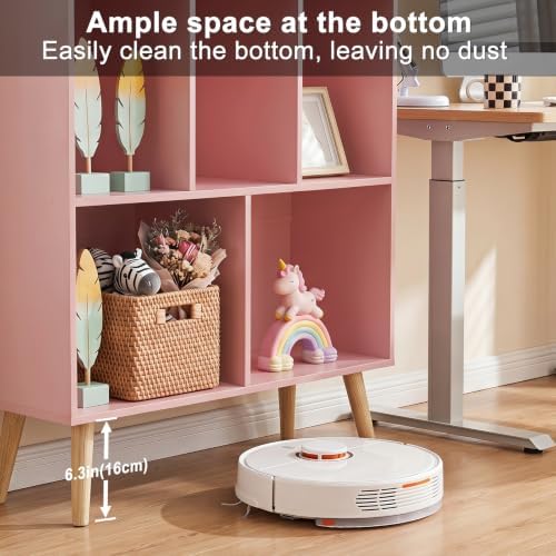 YAHARBO Light Pink Bookshelf,3 Tier Book Shelf with Legs, 7 Cube Minimalist Bookcase,Storage Organizer Shelves Display B
