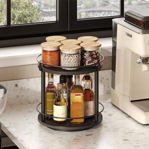 YATINEY Lazy Susan Organizer, Rotating Spice Rack, 2 Tier Spice Turntable Organizer, Industrial Turntable Spice Holder, 
