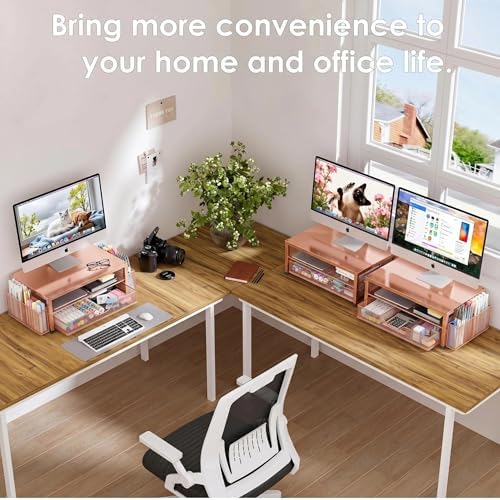 OPNICE Computer Monitor Stand Riser, Desk Organizer with Drawer, Printer & Laptop Stand, Office Desk Accessories & Works