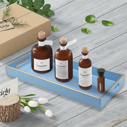 Blue Bathroom Vanity Tray for Countertop, Small Plastic Toilet Tank Versatile Storage & Organization Tray for Makeup, Pe