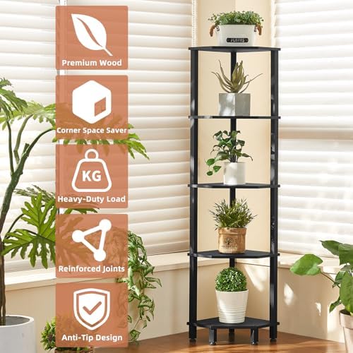 YUFAM 5-Tier Corner Shelf, Black