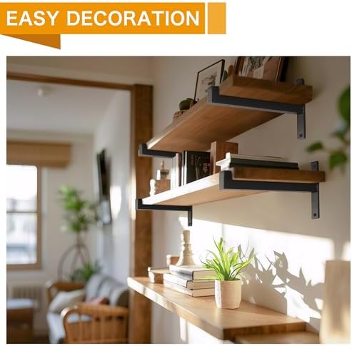 EZYDECOR 6 Pack Heavy Duty Shelf Brackets with Lip 8 Inch Black
