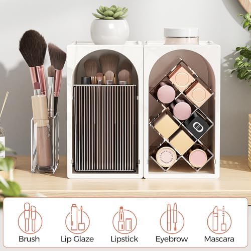 INVSSENE Stackable Makeup Organizer Countertop, Storage Perfume Skincare Cosmetic Lipstick Face Mask Makeup Brush Palett