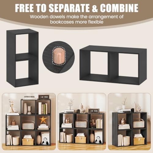 LOKO Stackable 2 Cube Storage Organizer, 2-Tier Bookshelf (2, Black)