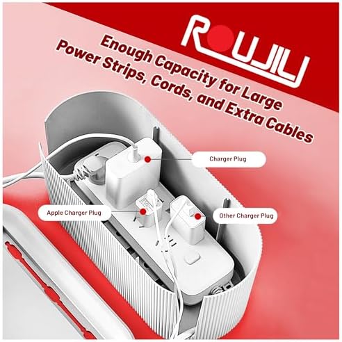Cable Management Box, White Cord Organizer Box with Lid, 12.4 x 5.1 x 4.8 in, Includes 5 Reusable Cable Ties and 4 Anti-