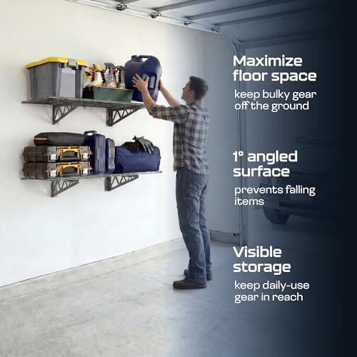 MonsterRax 18x36 White Garage Wall Shelf 2-Pack, 500lb, Hammertone