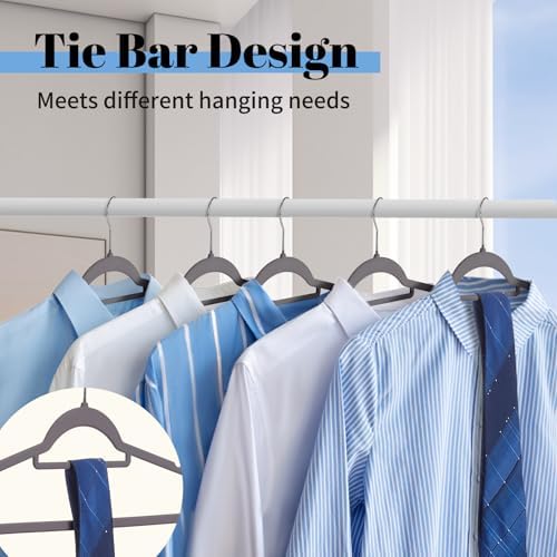 Smartor Grey Velvet Hangers 20 Pack, Space Saving Hangers with Tie Bar