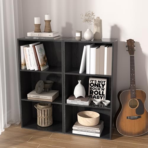 Wooden 3 Cube Storage Organizer, 3 Tier Low Bookcase Freestanding Storage Display Organizer,Versatile Cubes Shelf and Cu