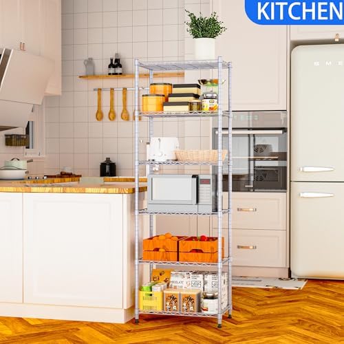 REGILLER 6 Wire Shelving Steel Storage Rack Adjustable Unit Shelves for Laundry Bathroom Kitchen Pantry Closet(Silver,11