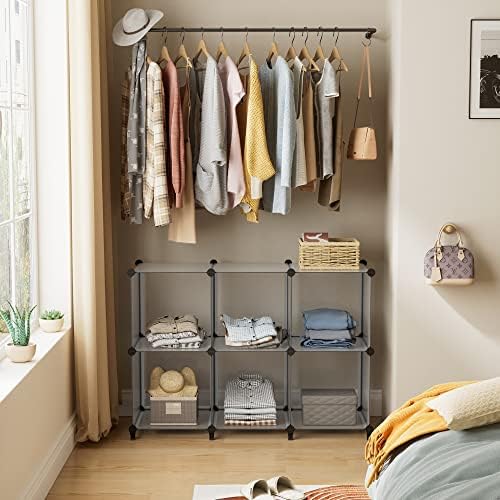 HOMIDEC 6 Light Grey Cube Storage Organizer, Modular Storage Shelf with Hammer, Cube Storage Bin Cabinet Closet Bookshel