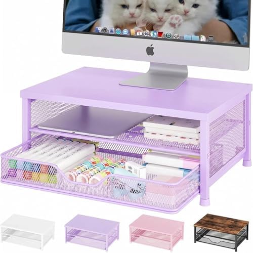 OPNICE Computer Monitor Stand Riser, Desk Organizer with Drawer, Printer & Laptop Stand, Office Desk Accessories & Works