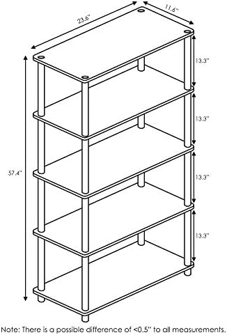 Furinno TURN-N-TUBE Storage Shelves, 5-Tier Book Shelf, Corner Shelf, Toolless Open Shelves, for Organization and Storag