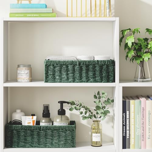 Vagusicc Wicker Storage Basket, Paper Rope Wicker Baskets with Handles, Toilet Paper Basket for Toilet Tank Top, Small Wicker Baskets for Organizing Shelves, 2-Pack, Green