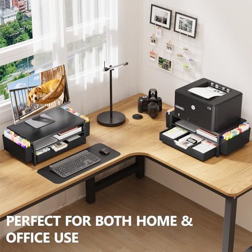 OPNICE Desk Organizers and Accessories, Computer Monitor Stand Riser with Drawer and 2 Pen Holders, Printer & Laptop Sta