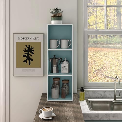 Homes: Inside + Out Apexa 3-Cube Storage Organizer Shelves, Stackable Wood Bookcase Fits Cubby Bins for Organization, Do