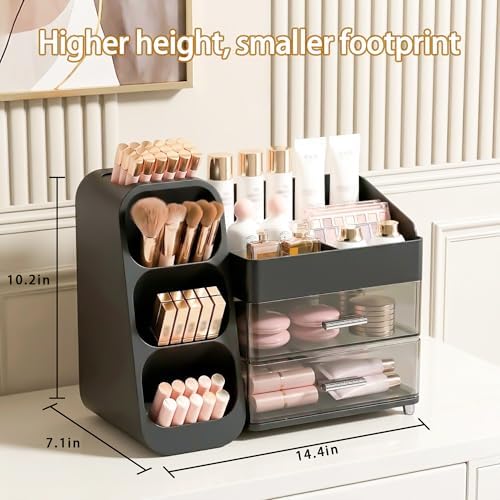 Large Capacity Makeup Organizer Countertop with Makeup Brush Holder for Vanity, Thickened Material, Bathroom Countertop 