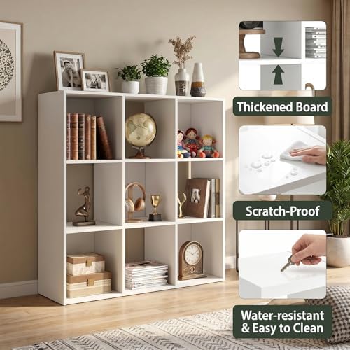WannabeMyself【Easy Assembly】 9 Cube Storage Organizer with Anti-Tipping Kits,Reversible Open Back Book Shelf, Bookcase f