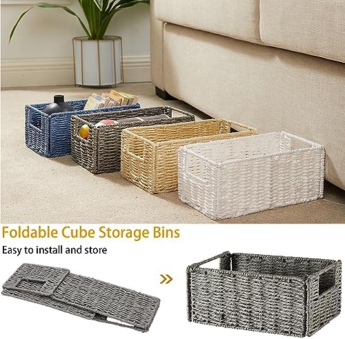Vagusicc Wicker Storage Basket, Set of 2 Hand-Woven Paper Rope Wicker Basket, Small Storage Baskets for Organizing Toile