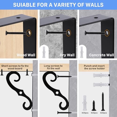 10 Pack Shelf Brackets, 5.4 Inch L Shape Shelf Bracket, Black