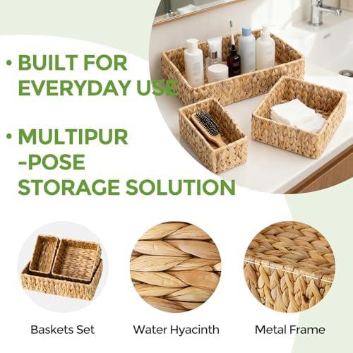 Wicker Storage Baskets Set of 3, Large and Small Wicker Pantry Baskets Set