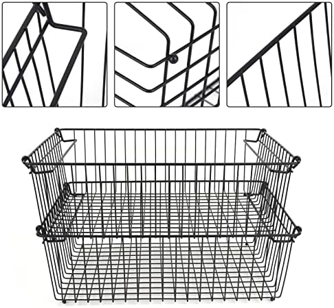 Set of 2 Stackable XXL Wire Baskets For Pantry Storage and Organization -16x12in Large Metal Food Baskets -Vegetable,Fru