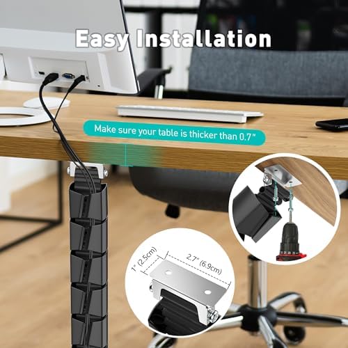 Heavy Duty Screw-in Cable Management Spine, 4-Channel Under Desk Vertebrae Cord Organizer for Wood & Laminate Standing D