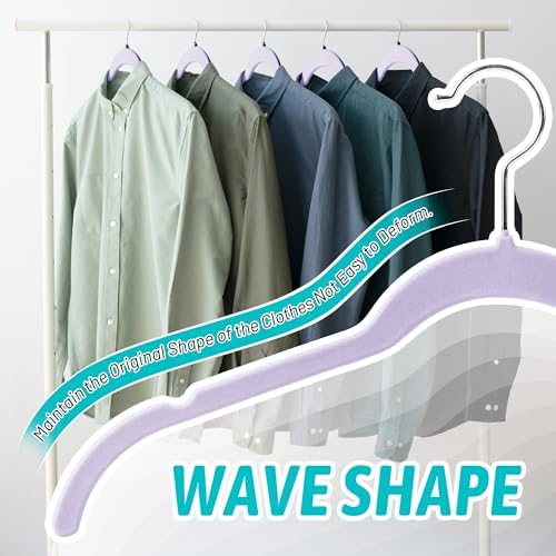 Sishynio Velvet Hangers 30 Pack, Non-Slip Slim Felt Clothes Hangers Purple