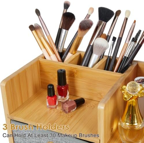 Large Makeup Organizer For Vanity, Large Capacity 3 Tiers Bamboo Bathroom Counter Organizers and Storage, Countertop Mak