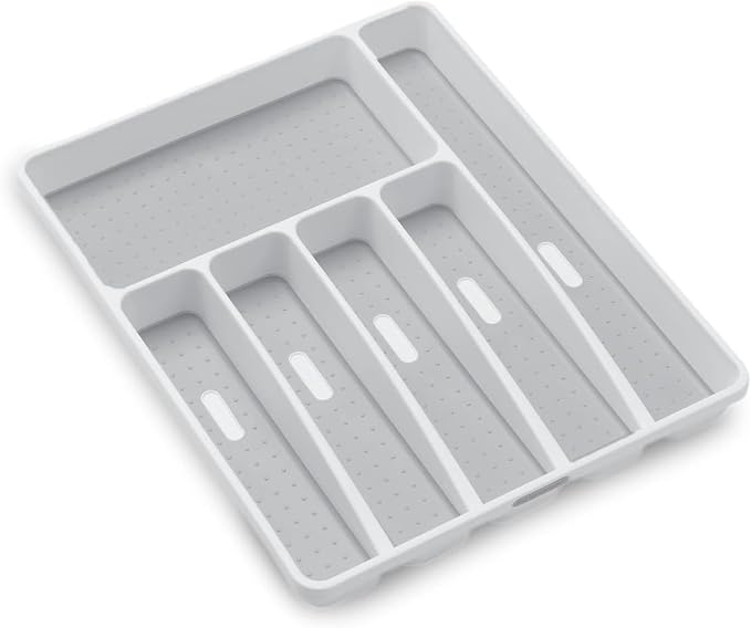 madesmart Classic Large Silverware Tray - White |Classic Collection | 6-Compartments| Kitchen Drawer Organizer | Soft-Grip Lining and Non-Slip Rubber Feet | BPA-Free (Pack of 6)