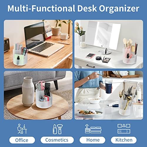 Desk Pencil Pen Holder, 3 Slots 360-Degree Spinning Organizers, Desktop Storage Stationery Supplies, Cute Cup Pot for Office, School, Art Supply, Kids - Clear