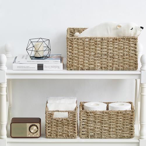 Vagusicc Wicker Basket, Seagrass Wicker Storage Basket with Built-in Handles, Baskets for Organizing, 15'' Large Storage