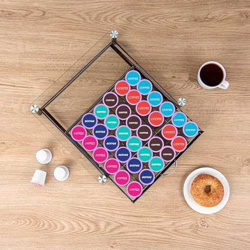 Restaurantware Coffee Pod Holder 15.16 x 13.58 x 3.35 Inches 36 K-Cup Iron Coffee Capsule Organizer Iron Storage Drawer 