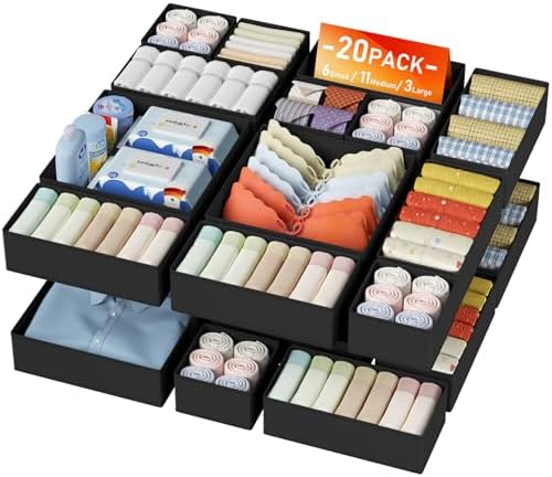 DIMJ Drawer Organizer Clothes Storage - 20 Pack Baby Dresser Organizer for Nursery, Foldable Closet Drawer Organizer Bins for Bedroom Organization, Fabric Storage Dividers for Socks, Underwears, Bras