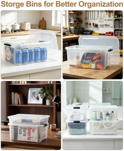 EOENVIVS 15L Clear Storage Bins with Lids, 4 Pack Stackable Plastic Storage Containers with Lids, Latching Storage Boxes